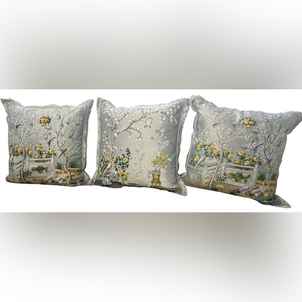 Set of 3 24" x 24" SCULLY & SCULLY HAND PAINTED SILK SIGNED PILLOWS. $2000 Value